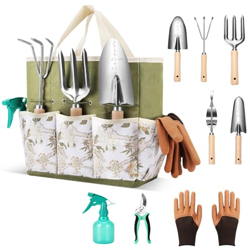 Gartenwerkzeug-Set, Gartenwerkzeug-Set mit Tasche, Gartenwerkzeug-Set mit Sprühflasche, langlebige Gartenwerkzeuge, Organizer, Handtasche, rostfreies Gartenwerkzeug-Set, ideales Gartengeschenk (grün)