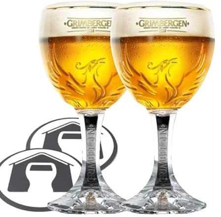 GarageBar Grimbergen-Gläser, 33 cl/halbes Pint-Glas, offizieller Merchandise-Artikel, kommt mit 2 Bier-Tropfmatten (2 Gläser)
