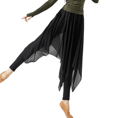 Gonna da Balletto in Chiffon per Donne Gonna pantaloni da ballo latino Pantaloni da danza moderna Abiti da allenamento in chiffon Gonna da ballo classica for donne adulte Gonna altalena classica(Black