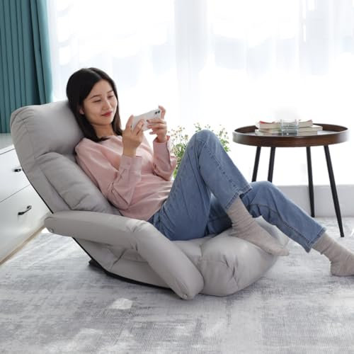 Verstellbarer, faltbarer Schlafsofa, Chaiselongue-Sessel mit Armlehne für Wohnzimmer, Schlafzimmer, Innenbereich, klappbarer Boden, Gaming-Stuhl, Liegestuhl zum Lesen, 5 Positionen (Beige)