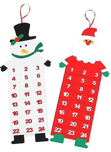 PRETYZOOM 2stücke Filz Weihnachten Kalender Weihnachtskalender aus Filz Adventskalender mit Weihnachtsmotiven Hängender Wandkalender Türdeko für Weihnachten