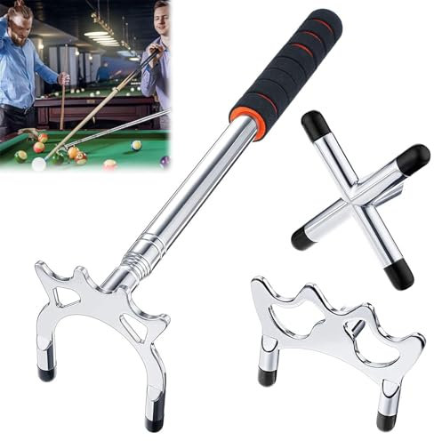 Billard Queue Stick Brücke Halter, Queuebrücke, mit 3 Stück Abnehmbarem Brücken Kopf (Hoher + niedriger + Kreuz), Geeignet für Billardtische, Snooker, Spiele, Turniere Usw