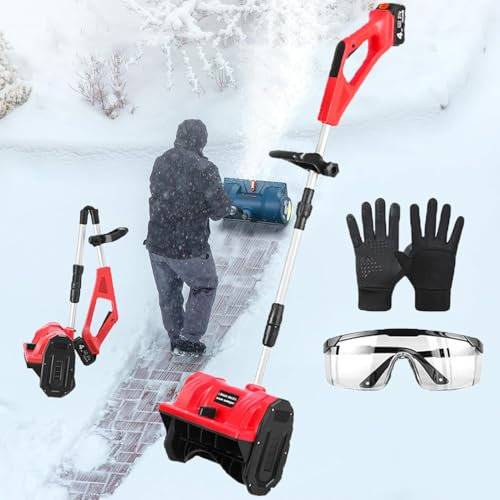 Quitanieves EléCtrico De Mano, Pala Quitanieves Plegable, Quitanieves InaláMbrico Con Interruptor De Doble Seguridad Para La Entrada De VehíCulos,Red-1Battery