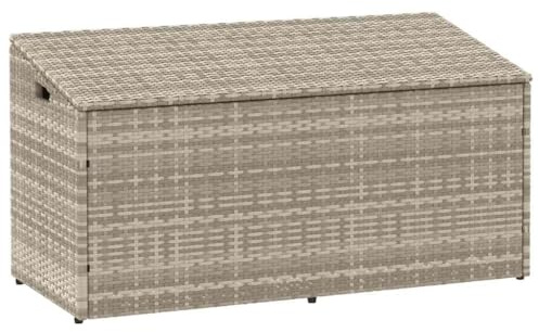 vidaXL Garten-Auflagenbox Hellgrau 110x50x58 cm Poly Rattan, Garten-Aufbewahrungsbox, Outdoor-Kissen-Lagerung, Outdoor-Kissen-Aufbewahrungsbox