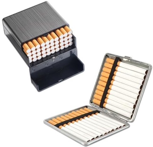 2 Stück Zigarettenetui Leder Metall, Groß/Klein Cigarette Case, Tragbar Damen Herren Zigarettenschachtel, Zigarettenschachtel für 20 und 40 Zigaretten, Zigarettencase mit Schnappverschluss (A)