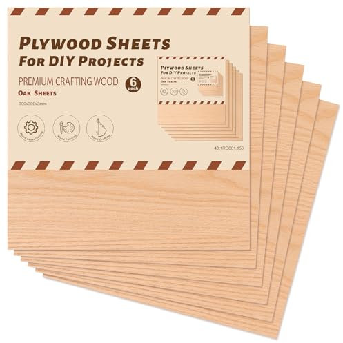 ROWOOD Lot de 6 feuilles de contreplaqué plaqué chêne rouge - 300 x 300 x 3 mm - Matériaux de gravure au laser - Panneau de contreplaqué pour modélisme, loisirs créatifs en bois - Idéal pour la