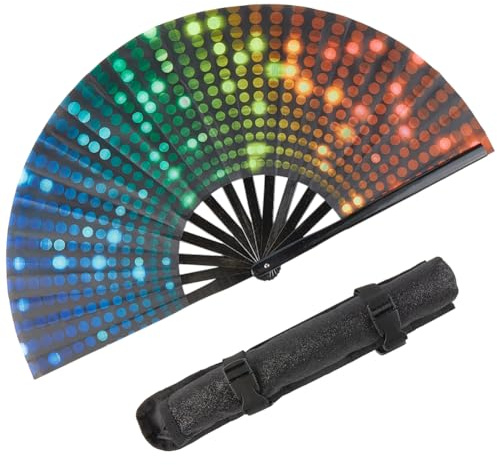 GORGECRAFT Folding Hand Rave Fan Large Plastic Bamboo Foldable Handheld Fans Festival Glitter Holding Fan for Men Women Carnival Club Party Music Dancing Summer Rave Outfits Accessories