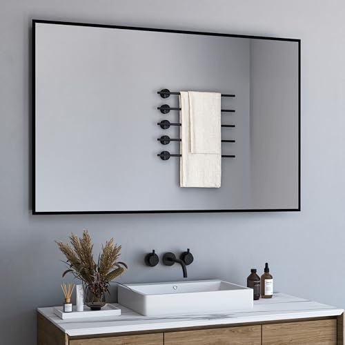 BD-Baode Spiegel Schwarz 120x70cm Rechteckiger Metallrahmen Badspiegel Wandspiegel für Badezimmer Wohnzimmer Dekorative Morden Design mit schwarzem Rand