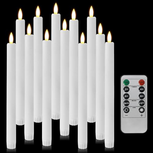kisidus LED Stabkerzen mit Fernbedienung, Flammenlose Tafelkerzen mit Timerfunktion, LED Kerzen 12 Stück für Weihnachten, Heimdekoration, Weiss