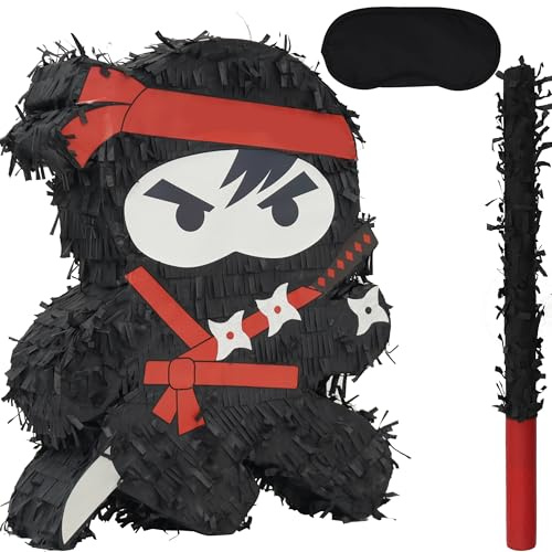 Birchio Ninja Pinatas Bundle mit Augenbinde und Fledermaus (42x 32 x 10 cm), perfekt für Geburtstagsfeiern, Tiermotto-Partys, Dekorationen