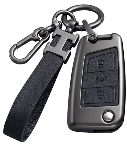 Autoschlüssel Hülle für VW Golf 7, Zinklegierung, 3 Tasten, kompatibel mit MK7, Polo, T-ROC, Tiguan, Skoda, Superb, Octavia, Seat, Leon, Ibiza, Braun (Schwarzes Schlüsselgehäuse)