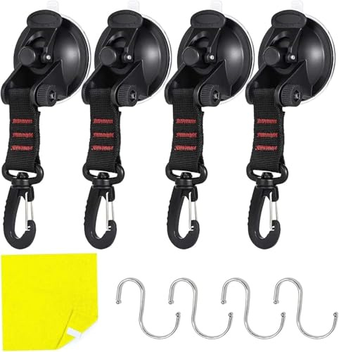 ZYEKIU Ventosas 4 Piezas Ventosas para Coche Giratorio 360° Ventosa Prensa | Ventosas Camper Fuerte Gancho Ventosa con 4 Ganchos en Forma de S para Olgar Toallas Carpas Camping Toldos