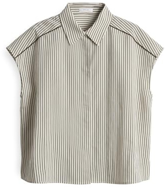 OPUS Damen Kurzarmbluse | FAMELLA Regular Streifenbluse aus nachhaltigem Viskosemix Olive Leaf, 36