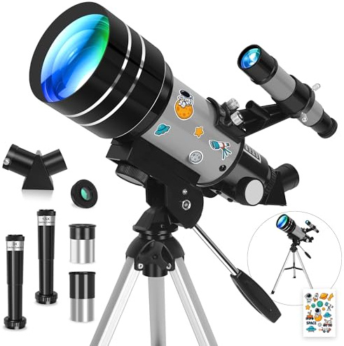 Telescopio Refractor para Principiantes, Apertura de 70 mm y Distancia Focal de 300 mm, con Montura Ecuatorial, Ideal para Observación de la Luna y el Cielo Nocturno