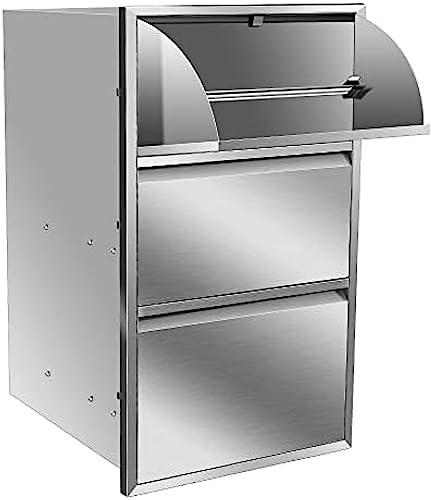 Pull Out Trash Drawer, Lower Sliding Rails Stainless Steel Roll Out Trash Bin Pull Out Tray With Handle For Outdoor Kitchen BBQ Island Grill Station,Three Drawers