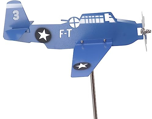 Jonlaki Aircraft Windmill – Blue Airplane Wind Spinner & Garden Weathervane for Outdoor Patio, Lawn, Yard Decor for Aviation Lovers