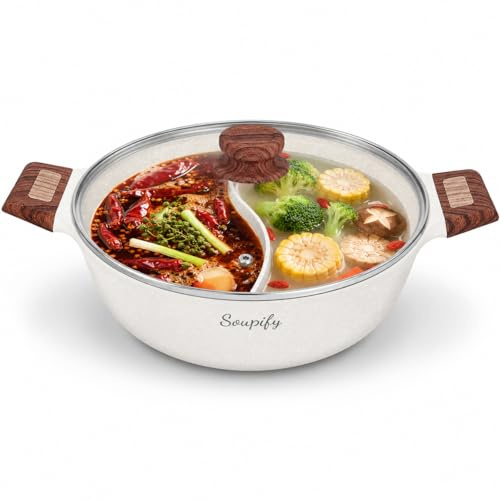 Soupify Hot Pot mit Trennwand, Antihaft-Shabu-Topf, Doppelgeschmack, Suppentopf mit Deckel zum Kochen, perfekt für Familien und Freunde