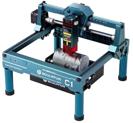 SCULPFUN C1 Mini La-ser Engraver with RA Mini Rotary Roller, 3W Portable Engraving Machine, 0.04mm Ultra-Fine Spot, 150x130mm Engraving Area, Works on Wood, Leather, Paper, Slate