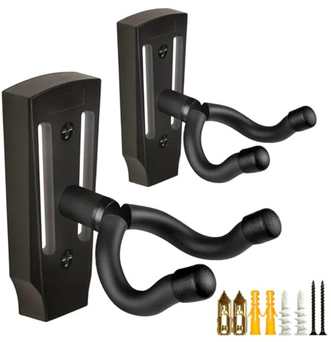 MUSO Lot de 2 supports muraux pour guitare, crochet mural en forme de U, support mural pour guitare avec crochet, accessoires pour guitare acoustique, électrique, basse, ukulélé avec 5 plectres