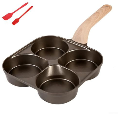 Four Hole Frying Pan, Non-sticks Egg Burger and Tamagoyaki Pan for Versatile Cooking on Gas and Induction Cooktops
