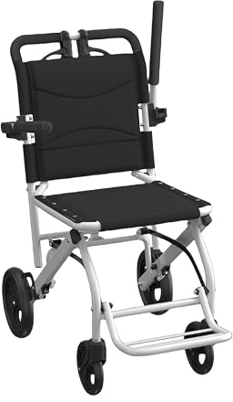 Tovyxxia Foldable Transport Wheelchair for Adults & Seniors - 18lb Lightweight Travel Chair with Handbrakes, Padded Seat, Ultra-Light Wheel Chair Portable for Car & Airplane - Supports 220lbs (White)