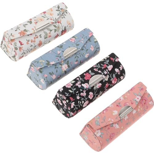 VILLCASE Soporte para Lápiz Labial 4 Piezas Bordadas, Estuche Espejo para Cosméticos, Organizador Portátil para Mujer y Viaje