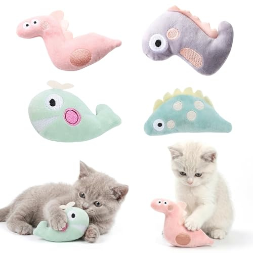 Set 4 Giocattoli con Erba Gatta per Gatti in Morbido Peluche, Giochi Interattivi Resistenti ai Morsi e Atossici, Kit per Pulizia Denti e Addestramento Gatto - Allevia la Noia