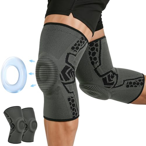 Fefod Rodilleras Menisco y Ligamento, Rodillera de Compresión con Almohadillas de Gel de Rótula y Estabilizadores Laterales para Hombre y Mujer, Antideslizante Rodillera para Correr y Artritis, XL