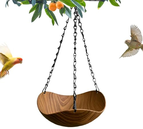 Baño para Aves Exterior,y Bebedero de Madera con Cadena - con Cadena Colgante | para Patio Terraza Jardín Balcón Césped Pericos