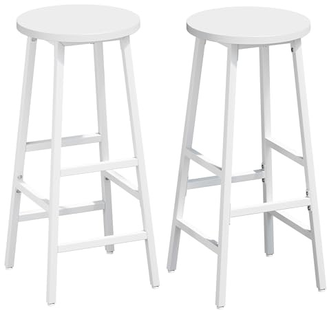 YOUDENOVA Barhocker 2er Set, Küchenhocker Holz mit Metallgestell, stabil & platzsparend, Barstuhl mit Fußstütze, 71 cm Hoch, Industrial Stil, für Küche, Bartheke, Esszimmer, Weiß