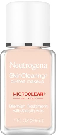 Neutrogena SkinClearing Oil-Free Acne and Blemish Fighting Liquid Foundation with.5% Salicylic Acid Acne Medicine, Shine Controlling Makeup for Acne Prone Skin, 20 Natural Ivory, 1 fl. oz