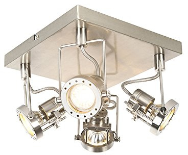 Qazqa Verstellbarer Deckenstrahler, Deckenspot - Suplux - Silber Farbe, max. 50W, Geeignet für LED, Quadratisch, 4-flammig, Ideal als Wohnzimmerlampe, Küche lampe und
