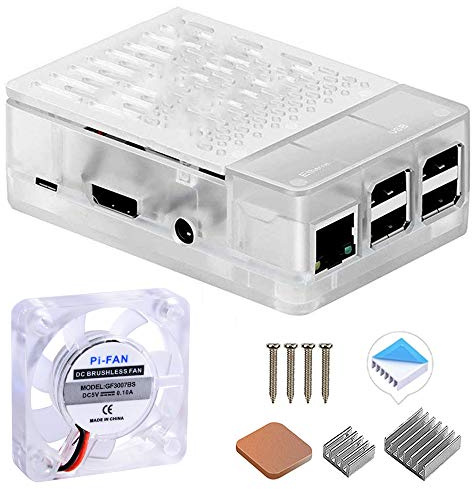 GeeekPi ABS Gehäuse für Raspberry Pi 3 Model B+, mit 30mm Lüfter und 3PCS Kühlkörpern für Raspberry Pi 3B+/3B/2B (Klar)