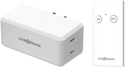 Link2Home Wireless Remote Control Outlet Light Switch, 100 ft range, Compact Side Plug. Switch ON/OFF Household Appliances. FCC CSA Certified, White (1 Outlet, 1 Remote).