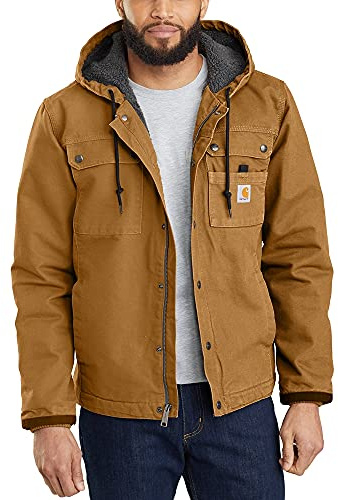 Carhartt, Hombre, Chaqueta Utilitaria En Lona De Algodón Con Efecto Desgastado, Forro De Peluche, Ajuste Ligeramente Holgado, Marrón Carhartt®, S