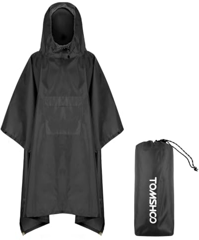 TOMSHOO 3 in 1 Rain Poncho Waterproof Adult (Black)
