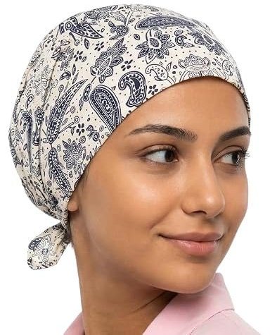 Cool4 Sommer Kopftuch Strand Bandana Meer Beanie Sonne Sonnenschutz Mütze Chemo Cap A04 (Natur mit blauem Paisleymuster)