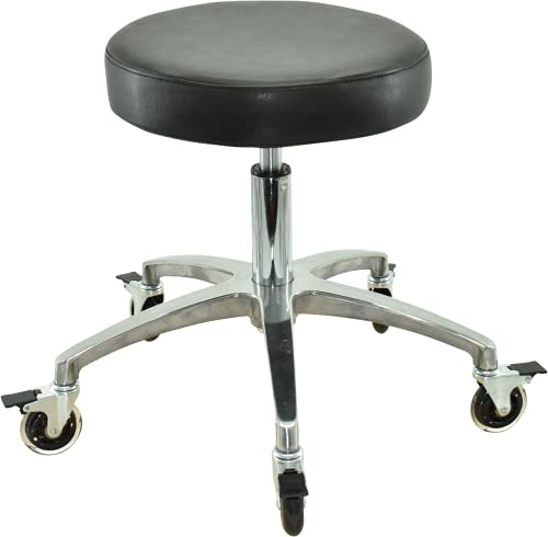 VAKON SALON - Rollhocker auf hochwertigen Rollen mit Bremse - Höhenverstellbarer Drehhocker 50-65 cm - Rundhocker Praxishocker Bürohocker