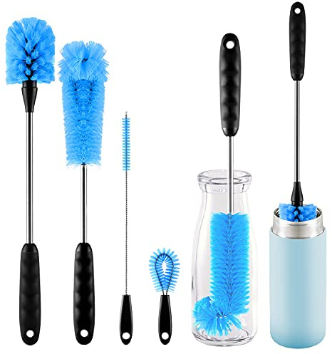 4 Pack Bottle Brush Cleaning Set,Multi-Function Long Handle Bottle Cleaner for Glasswares, Travel Coffee Mugs, Narrow Cup,Straw Cleaning Brush,Food Jars, Sinks, Cup Cover Supplies