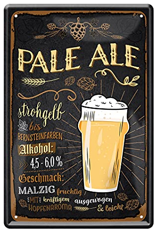 helges-shop Pale Ale Bier Blechschild - Retro Deko Metallschild Zubehör Ausstattung für Bar Kneipe Theke Kellerbar Partyraum Partykeller Biergarten Man Cave Pub - Bier Geschenke für Männer - 20x30cm