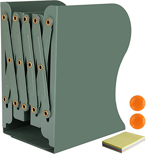 DIFIT Buchstütze, Verstellbar Buchstützen, Metall Bücherstützen, Erweiterbare Bücherhalter Book End, Bücherstütze für Regal, Grün Buchstützen Metall für Schreibtisch(1Stück)