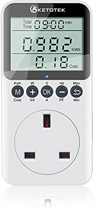 KETOTEK Power Meter Electricity Usage Monitor Plug for Home, Energy Monitor with LCD Display, KWH Watt Voltage Amps Power Consumption Meter, 2900W/13A Overload Protection