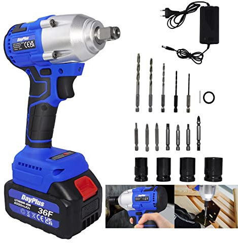 BRIEFNESS Avvitatore elettrico a percussione da 1/2 pollici, 2 pezzi, batteria ricaricabile agli ioni di litio da 6000 mAh, velocità variabile 2900 rpm, 420 N.m, con 4 prese, trapano e valigetta