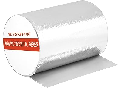 QWORK® 200 mm x 5 m Bande etancheite autocollante, Ruban adhésif butyle imperméable pour rupture de tuyau, fuite de toit, écart de rebord de fenêtre et plus (1,5 mm épaisseur)