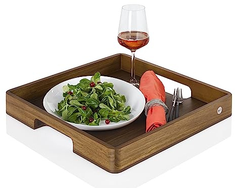 AdHoc Serve Smart Holztablett mit Griff, Serviertablett | Tragetablett aus Akazienholz mit walnussfurniertem Boden, 40 × 40 cm