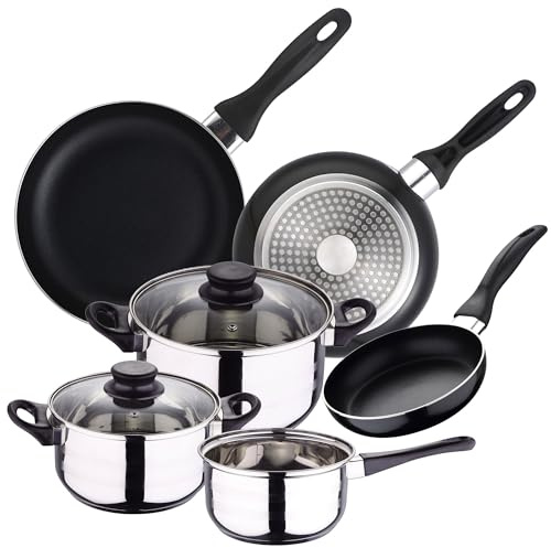 WELL HOME MOBILIARIO & DECORACIÓN Batería de cocina 5pc acero inox + Set 3 sartenes Ø16Ø20Ø24 alu prensado