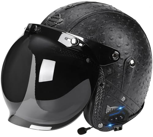 WYXAXNM Vintage Motorradhelm Halbhelme mit Blasenspiegel, Halbschalenhelm für Herren und Damen, Retro Jethelm, Chopper Helm, Scooter-Helm, Fahrradhelm, Vespa-Helm, Mofa-Helm ECE-Zugelassener