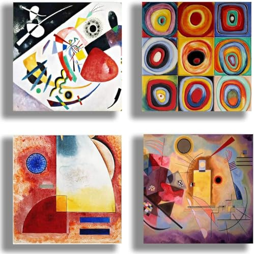 Quadri Moderni KANDINSKY 4 pz. cm 20x20 cad. Stampa su Tela CANVAS Arredamento Arte Astratto XXL Arredo per soggiorno salotto camera da letto cucina ufficio bar ristorante (4pz. 20x20 cm, 11)