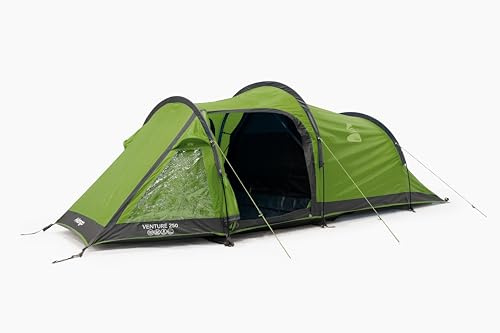 Vango Venture 250 2 Man Tunnel Tent, Bedroom for 2 People with Large Porch Living Area, Ventilation and Windows, Waterproof, Camping
