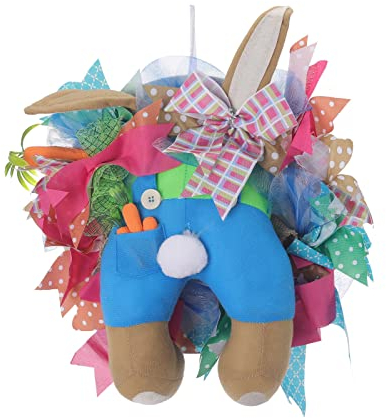 Osterkranz mit Ostereiern und Langen Hasenohren Ostern Heimdekoration Künstliche Blumen Kranz Haustür Dekoration Frühlingskranz Türkranz mit Blumen Wandkranz Blumenkranz (A, One Size)